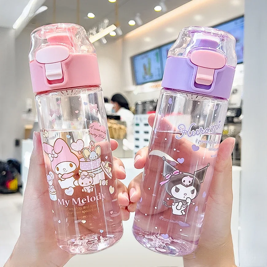 

550ml Kawaii Melodys Water Bottle Cinnamorolls Kuromi Cartoon Anime Kuroms Glass Cup Sleeve Toys for Kids Bottle Gift Water Cup