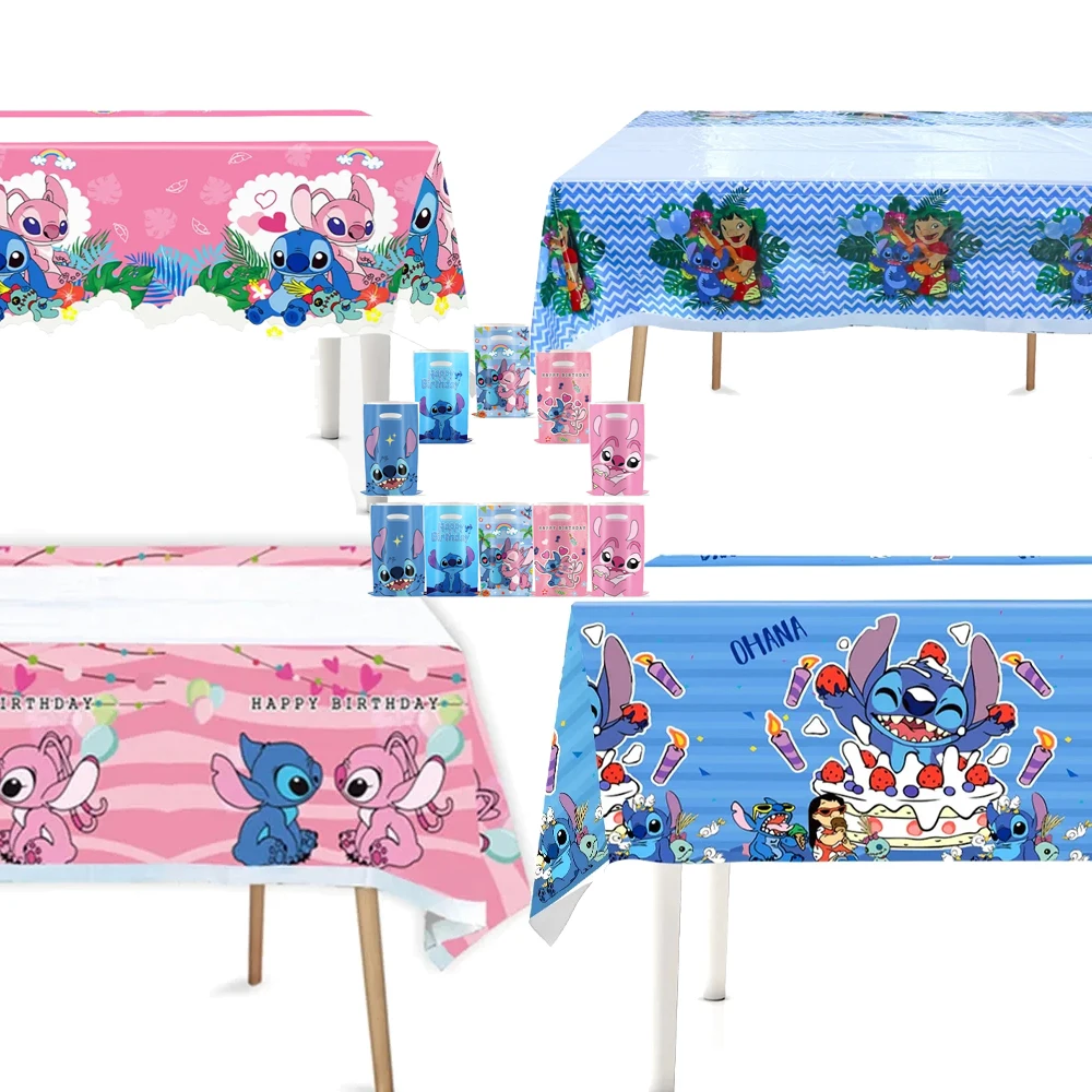 Lilo Stitch Birthday Party Decoration Blue Stitch Pink Angel Plastic Table Cloth Children's Birthday Party Decoration Supplies