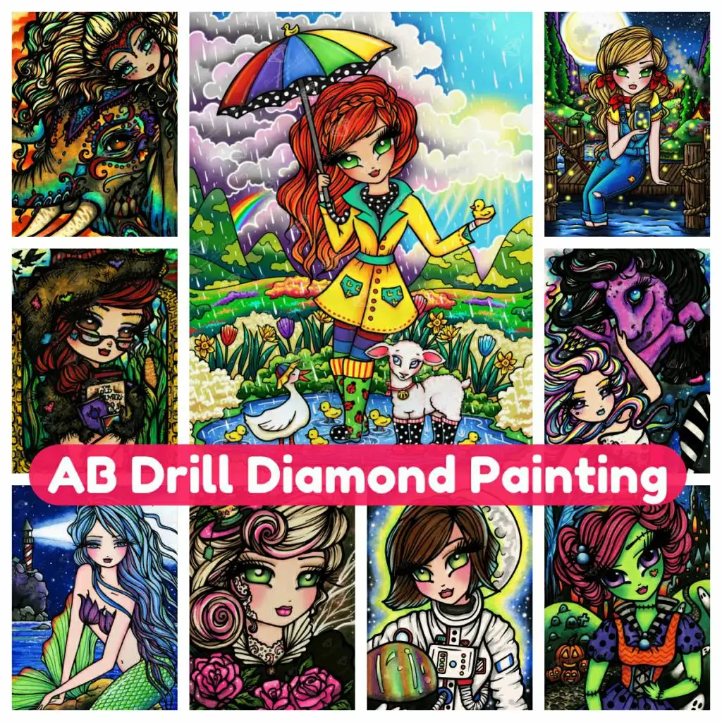 

AB Diamond Painting Mosaic DIY Kit Art 5D Cartoon Girl Lady Beautiful Fairy Full Drill Handmade Rhinestones Gift for Kids