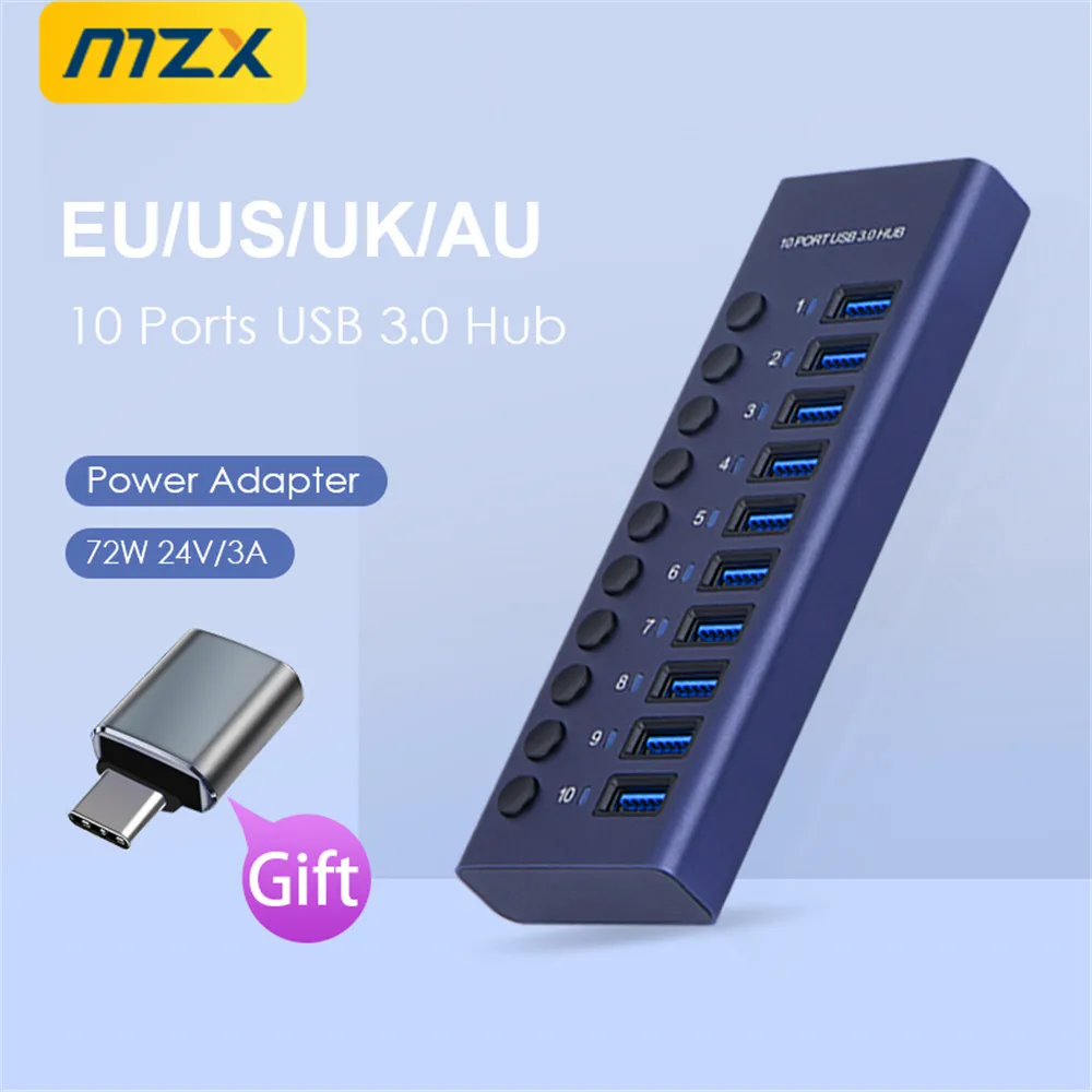 10 7 4 Port USB Hub 3.0 Aluminum A 3 0 Multi-hub Splitter Concentrator Multiple Extension Dock with Switch Adapter for PC Laptop 6