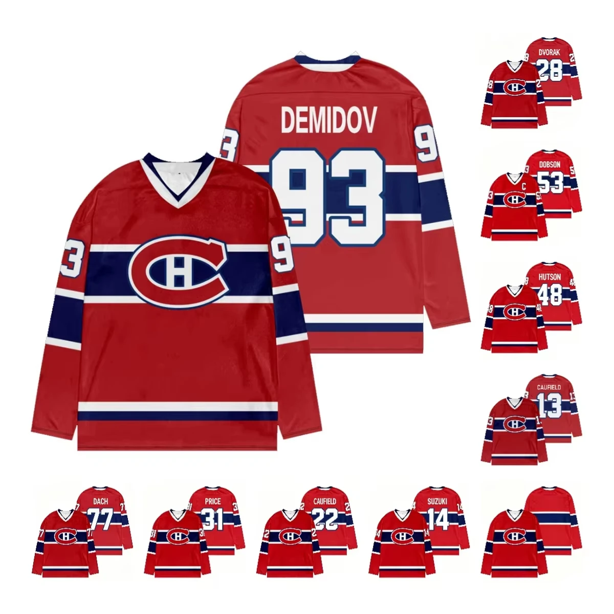Neues Kinder-Hockeytrikot der Montreal Canadiens, V-Ausschnitt, langärmlig, sportliches Sweatshirt für Damen und Herren, Spieler-Cosplay-Oberteil