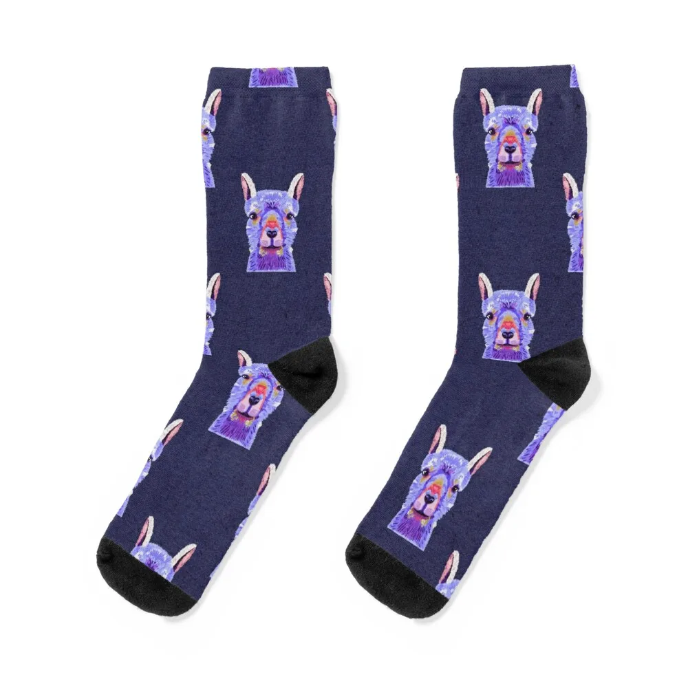 

Alpaca Colourful Portrait - Purple Socks funny sock sports and leisure funny gift Men's Socks Women's