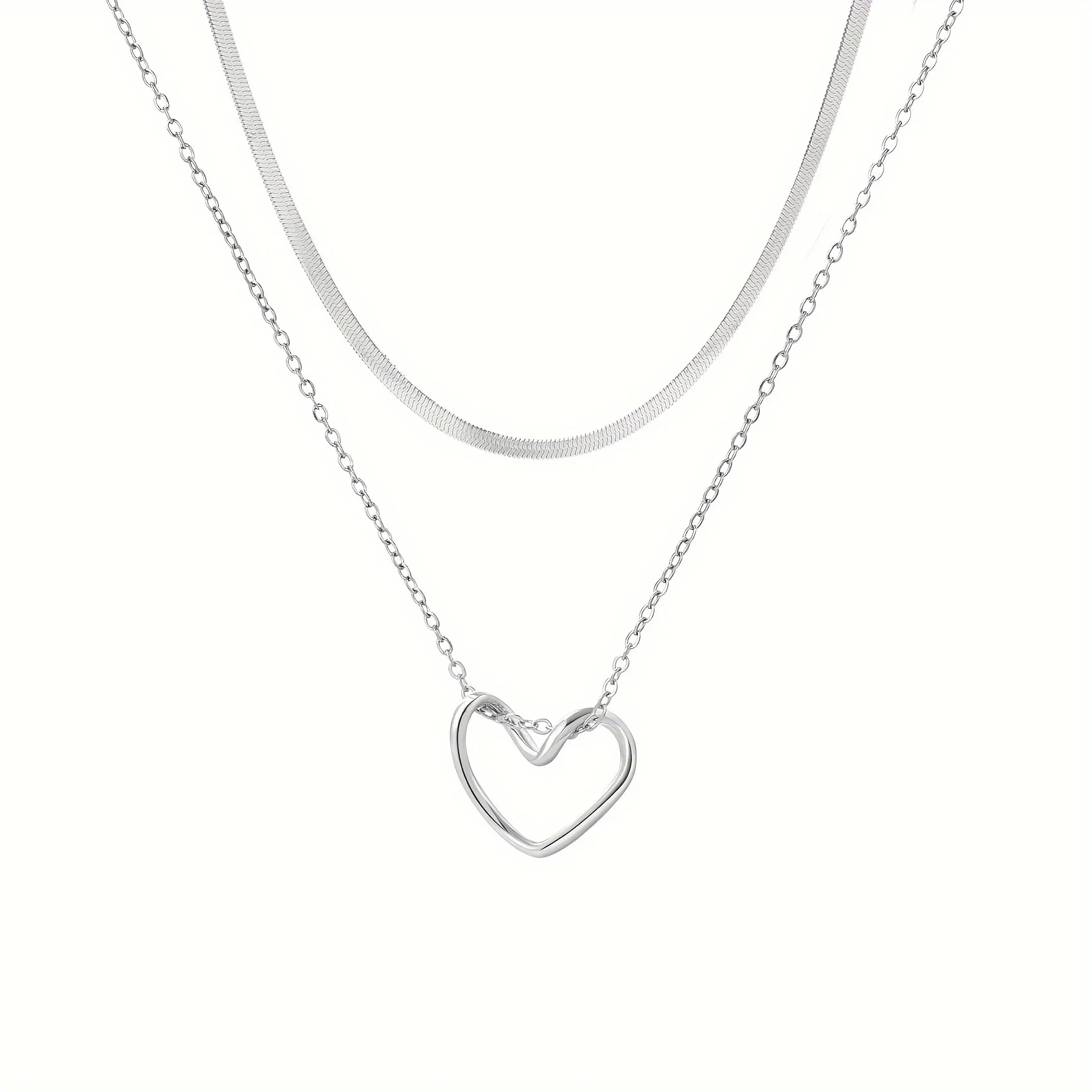 

Set, Golden Heart Necklace For Women Layered Heart Pendant Necklace Dainty Snake Choker Necklace For Women Jewelry Gifts(Silver)