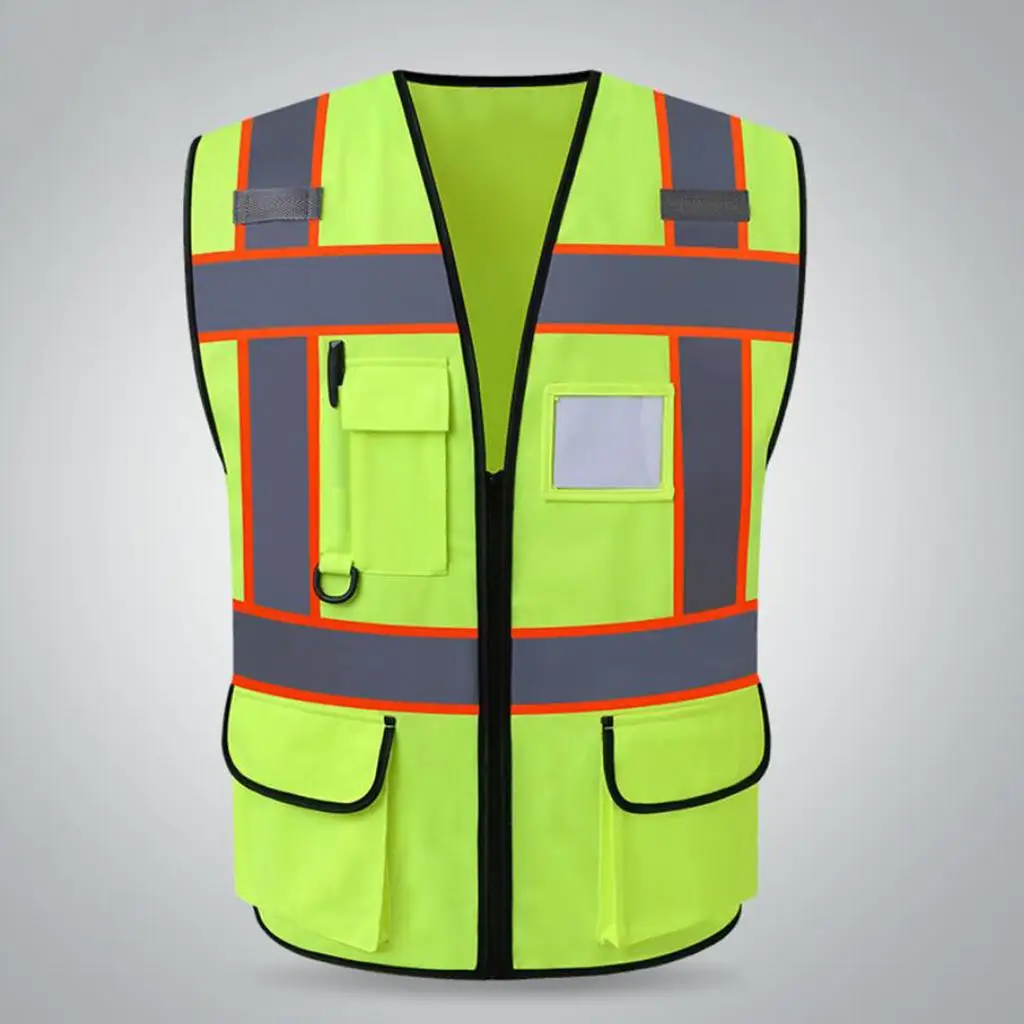 

Fluorescent Yellow Safety Vest Reflective Strips XL Zipper for Construction