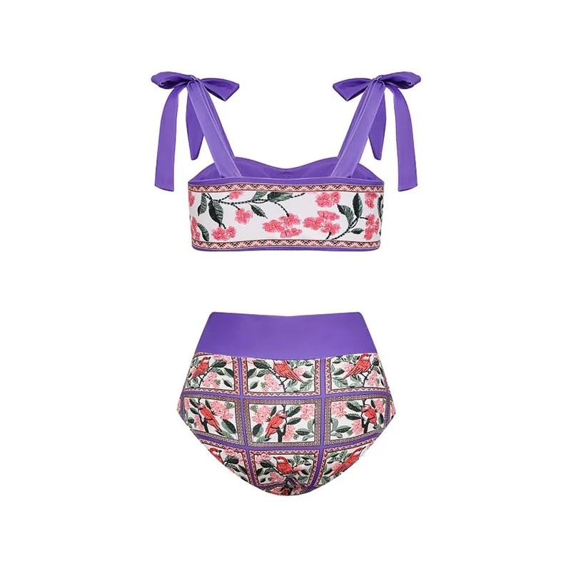 2023 New Split Bikini Small Floral High Waist Pants Bow Tie Swimsuit With Swimwear Summer Beach Wear