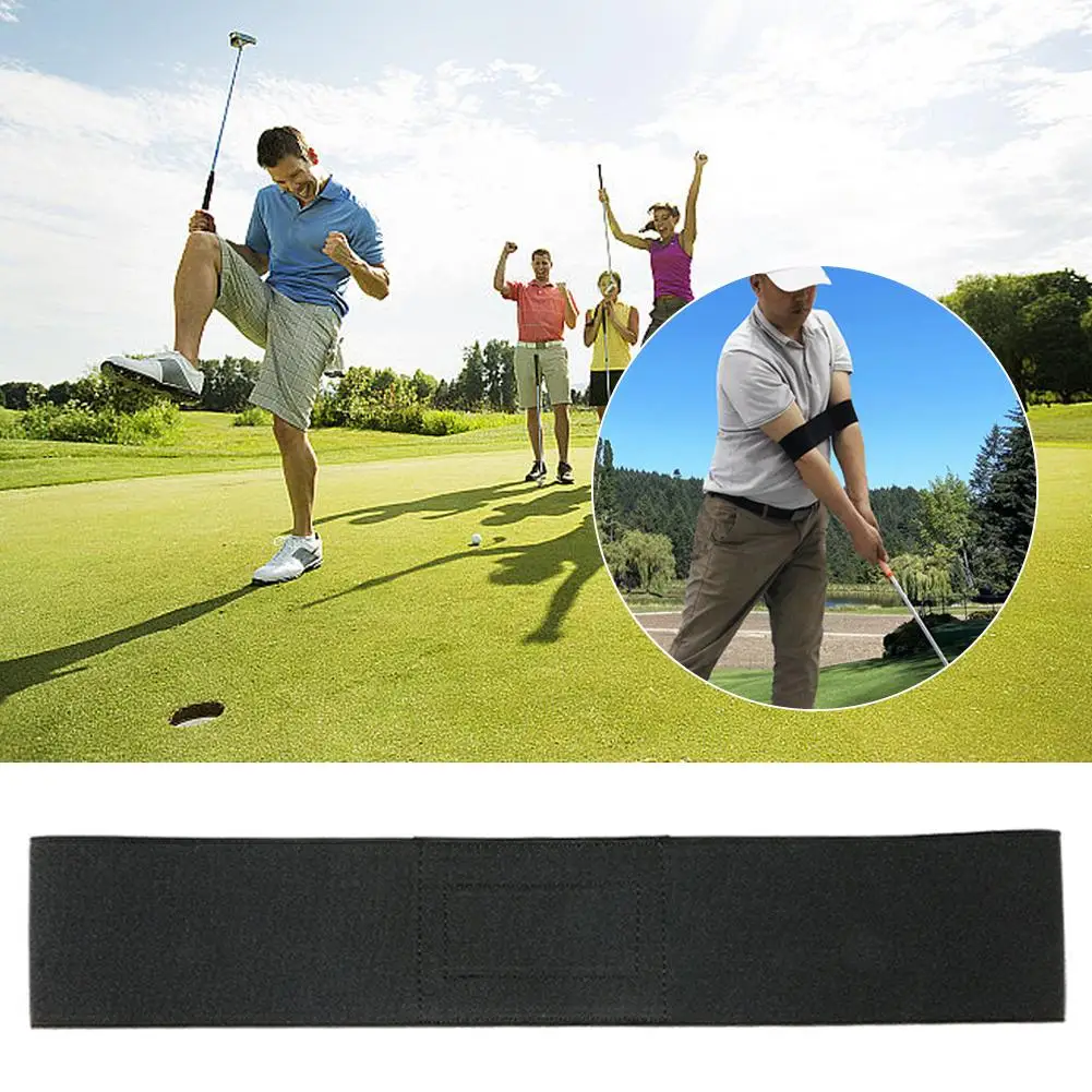 

Professional Elastic Golf Swing Trainer Arm Band Belt Gesture Alignment Training Aid For Practicing Guide Black D9A1