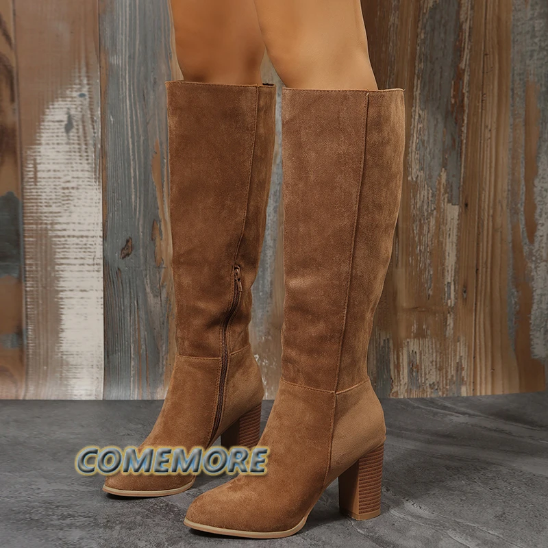 

Boots Women Cowboy Heels Western Chunky Shoes Knee High Long Elegant Designer Autumn Plus Size new Casual Pole Dance Brown Black