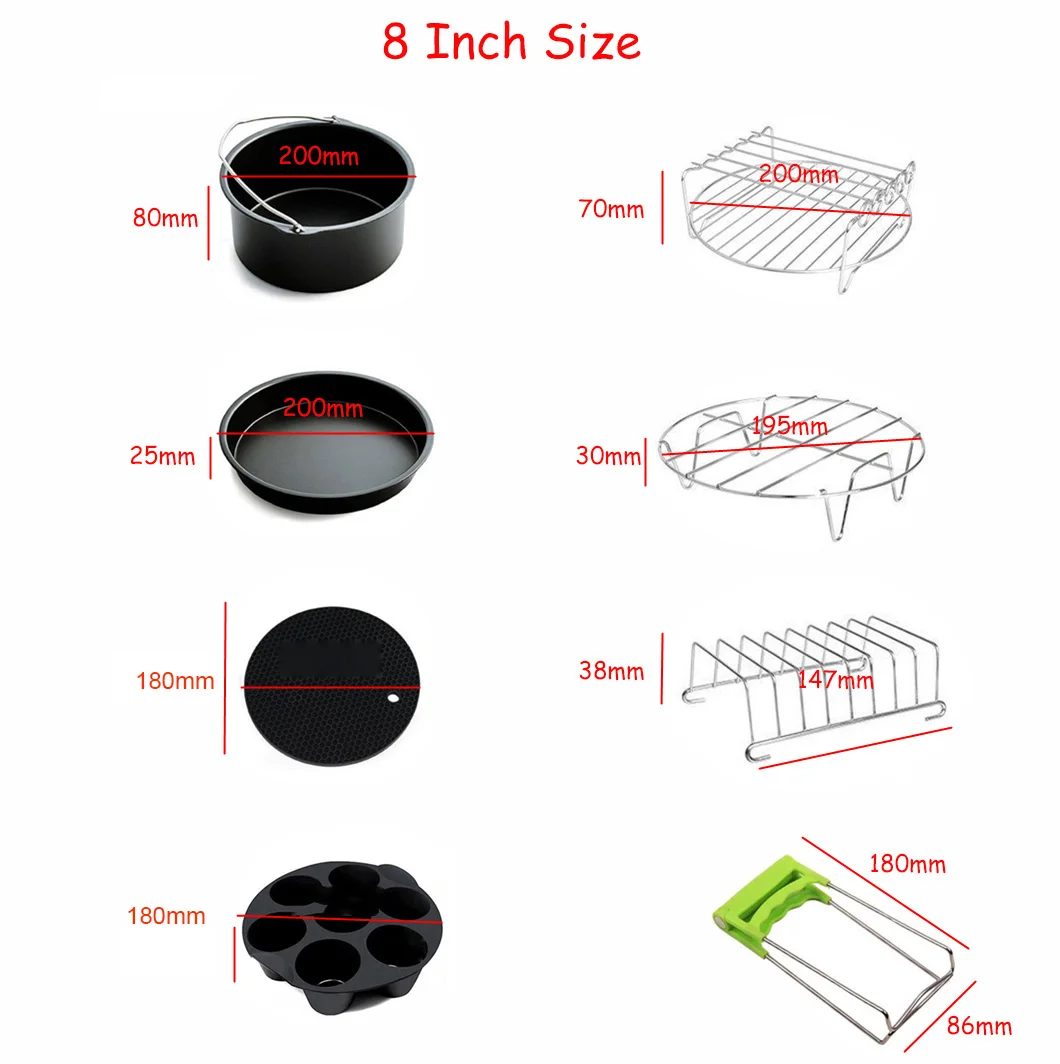 7 Inch / 8 Inch Air Fryer Accessories for Gowise Phillips Cozyna and Secura Fit all Airfryer 3.73.7 4.2 5.3 5.8QT baking pan 6