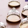 Wooden Dessert Plate Cake Stand Small Cake Tray with Glass Dome Lid Fruit Display Serving Tray Party Supplies 5
