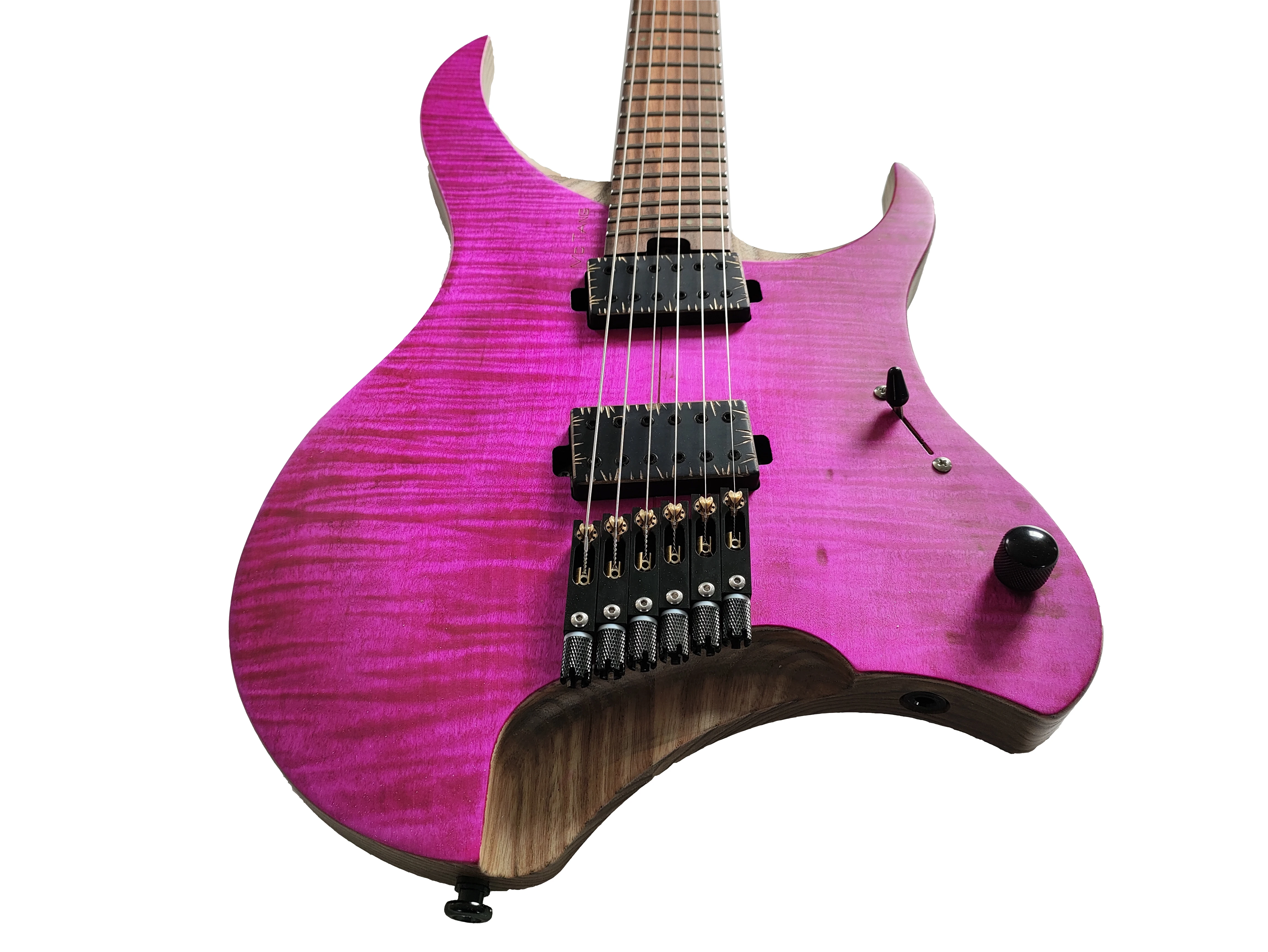 McTang Headless Electric Guitar,6 Strings, Fan shaped Frets, strengthened by carbon fabric，pink