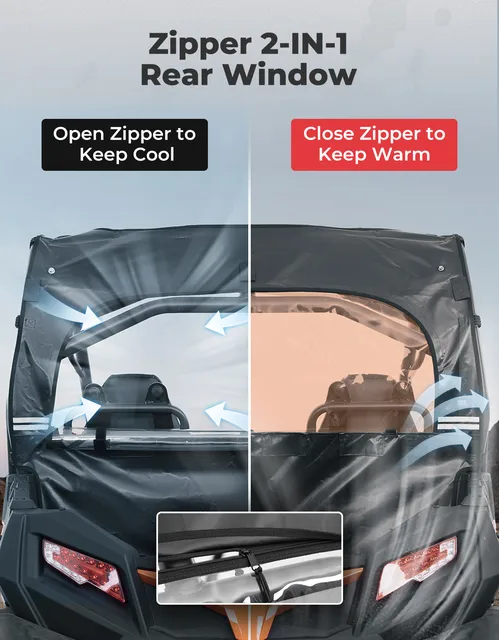 thumbnail image 2 of KEMIMOTO UTV Soft Windshield Fully Waterproof Rear 2 of 11