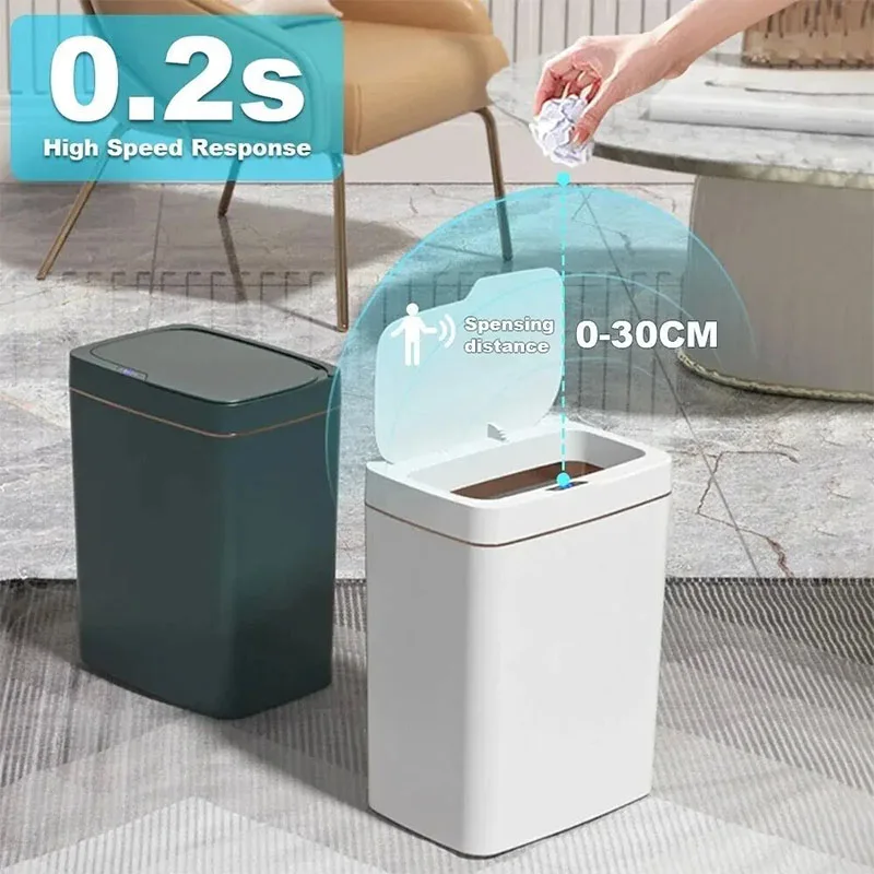 Non-contact narrow smart sensor trash can smart home 15L automatic bagging electronic trash can smart bathroom trash can white 5