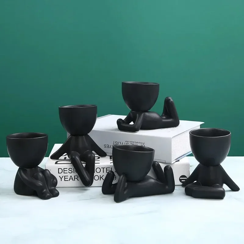 New Nordic Ceramic Figurine Flowerpot Succulent Plant Creative Office Desktop Decoration Home Decoration Plant Pot