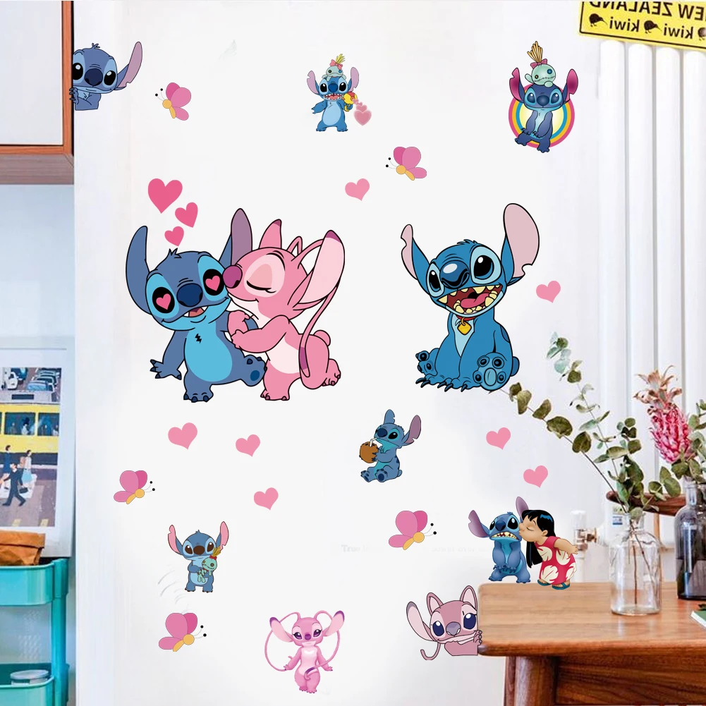 Cartoon Lilo & Stitch Rainbow Wall Stickers For Kid's Room Kindergarten Living Room Bedroom Wall Decoration Animated Poster wall stickers,luminous wall stickers,vinyl decal stickers