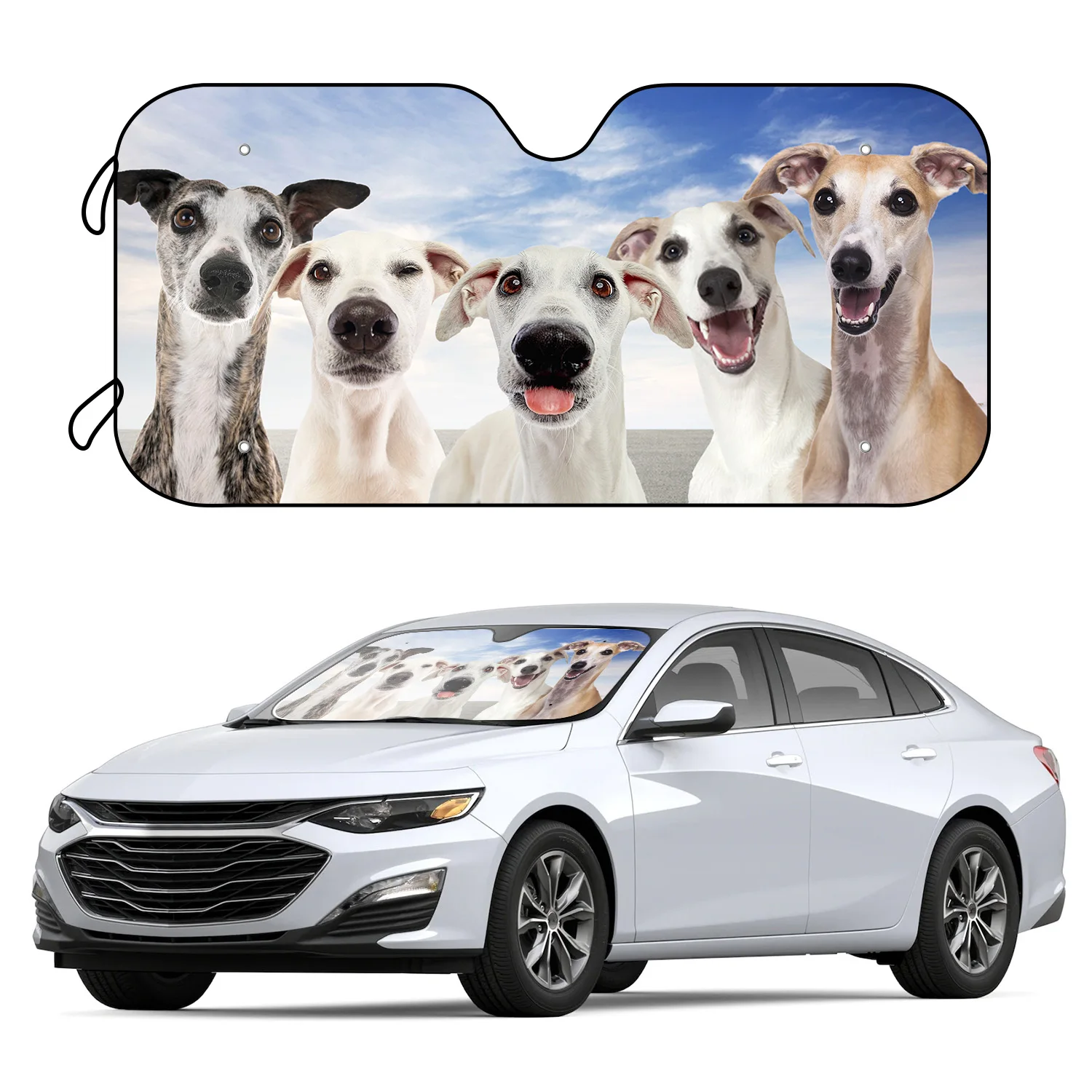 

1pc Car Sunshade Windshield Car Five Cute Dogs UV Protection With 4 Free Suction Cups Front Window Windshield Car Parasol Car In