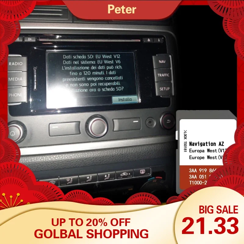 Per Vw Passat Lim. (B7) 2011-2015 Navigazione Sat Nav Az V12 West Map Sd Card