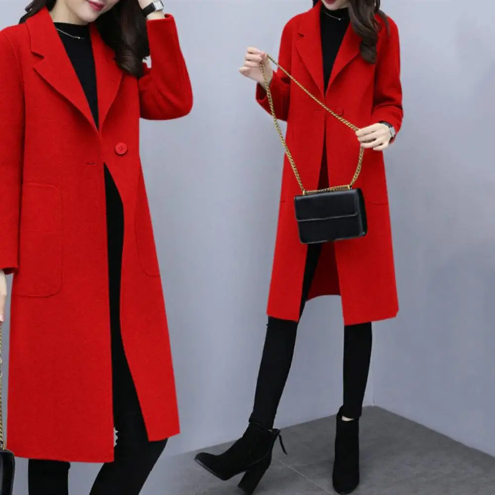 Women Overcoat Korean Style Women's Winter Coat with Turn-down Collar Mid Length Windproof Warmth Thick Solid Color for Cold