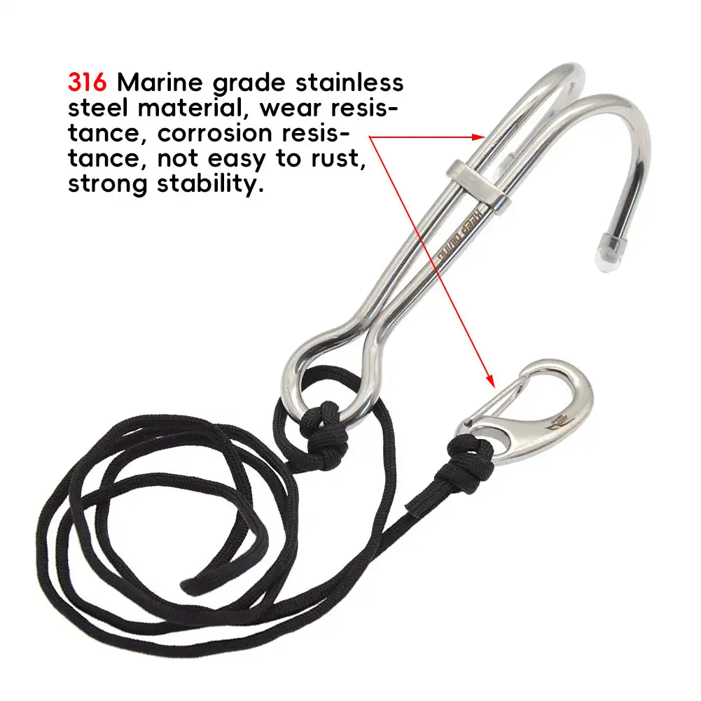 1Pc Double Head Dive Reef Rafting Hook Stainless Steel Reef Hook Spiral Coil Spring Cord Dive Safety Accessory 8 Colors 4