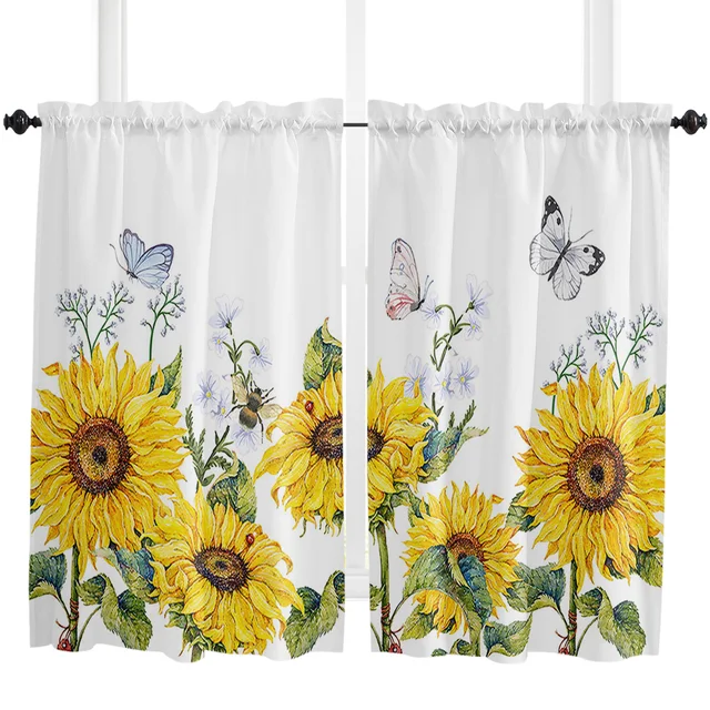 Add elegance to your space with Sunflower Flower Butterfly White Curtains