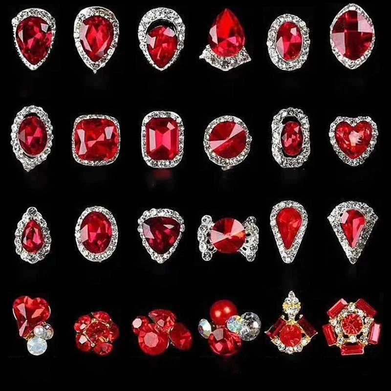 Red Nail Designs Rhinestones  Decoracion De Uñas Color Rojo - 5pcs Nail  Art Jewelry - Aliexpress