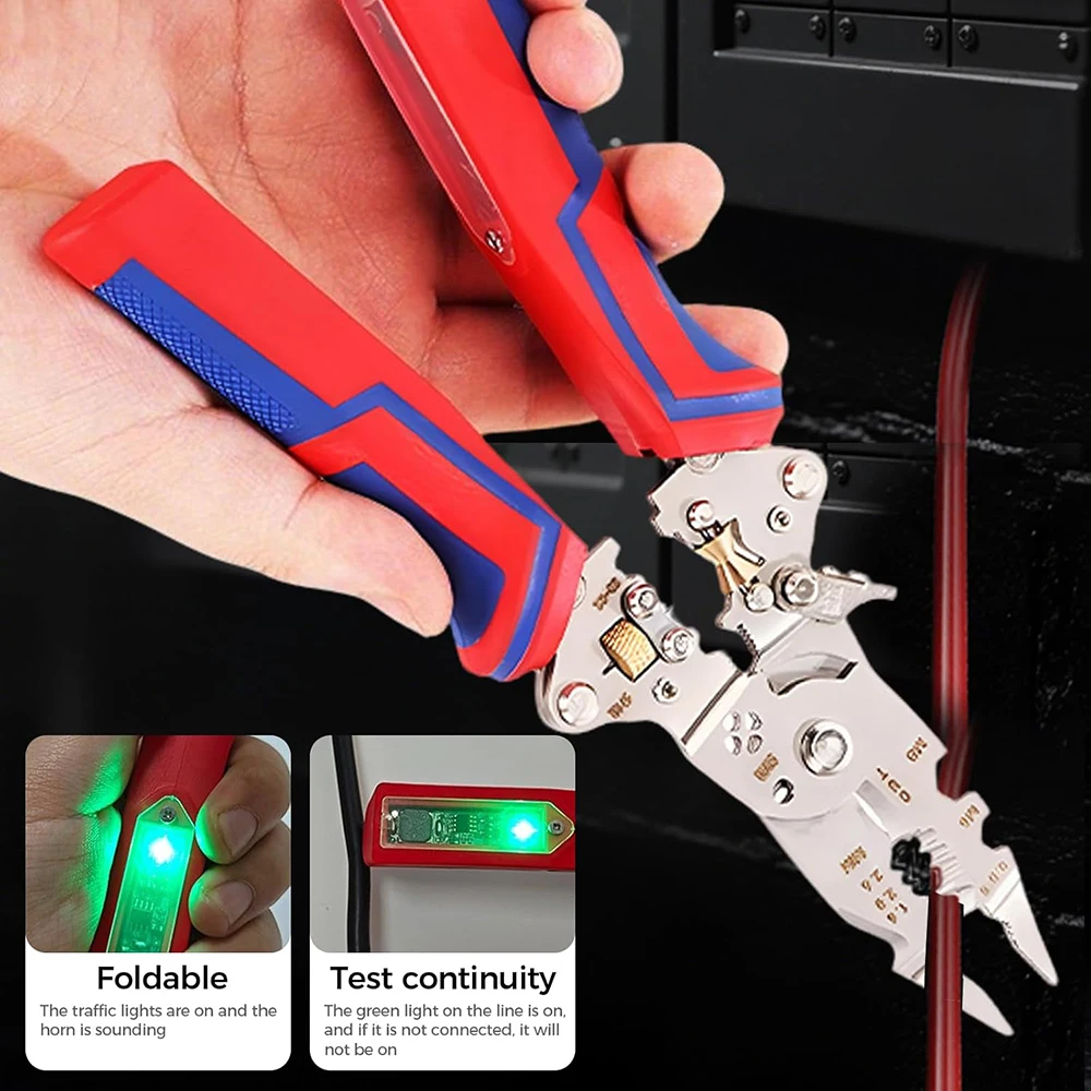 Enhanced Multi-Function Wire Stripper & Crimping Tool with Voltage Testing and Cable Cutting Scissors