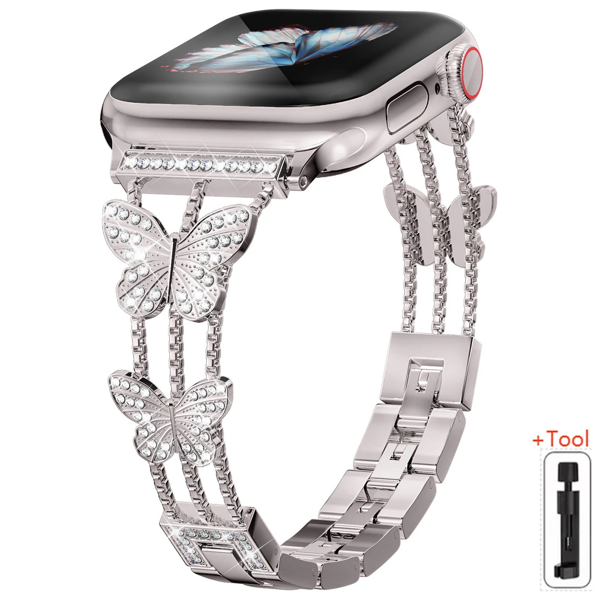 Butterfly Diamond Bling Metal Bracelet Strap
