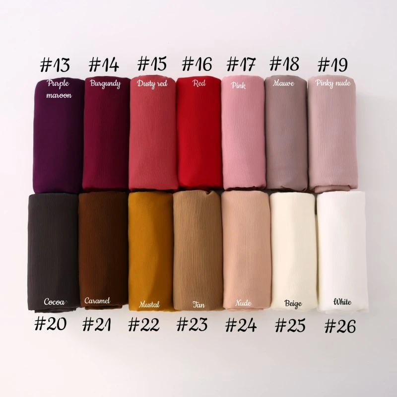 Little Crinkle Chiffon Hijab Good Stitching Solid Plain Scarf High Quality Premium Malaysian Women's Scarves Hijabs Long Shawl 3