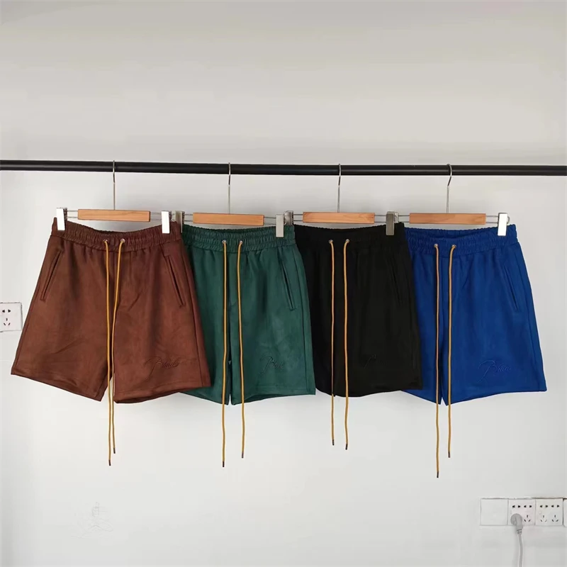 

23SS Top Quality Suede Fabric Rhude Shorts Men Women Drawstring Embroidered Logo Breeches Grunge Clothes