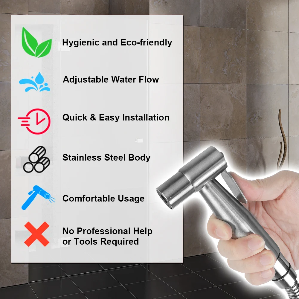 Description Picture 6 of itemStainless Steel Hand Bidet faucet shower head Handheld self cleaning Bidet sprayer set For toilet For Bathroom hand sprayer