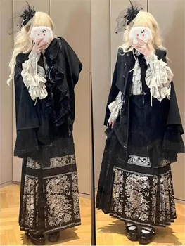 Eclectic Gothic style silver shirt cape Hanfu dress suit