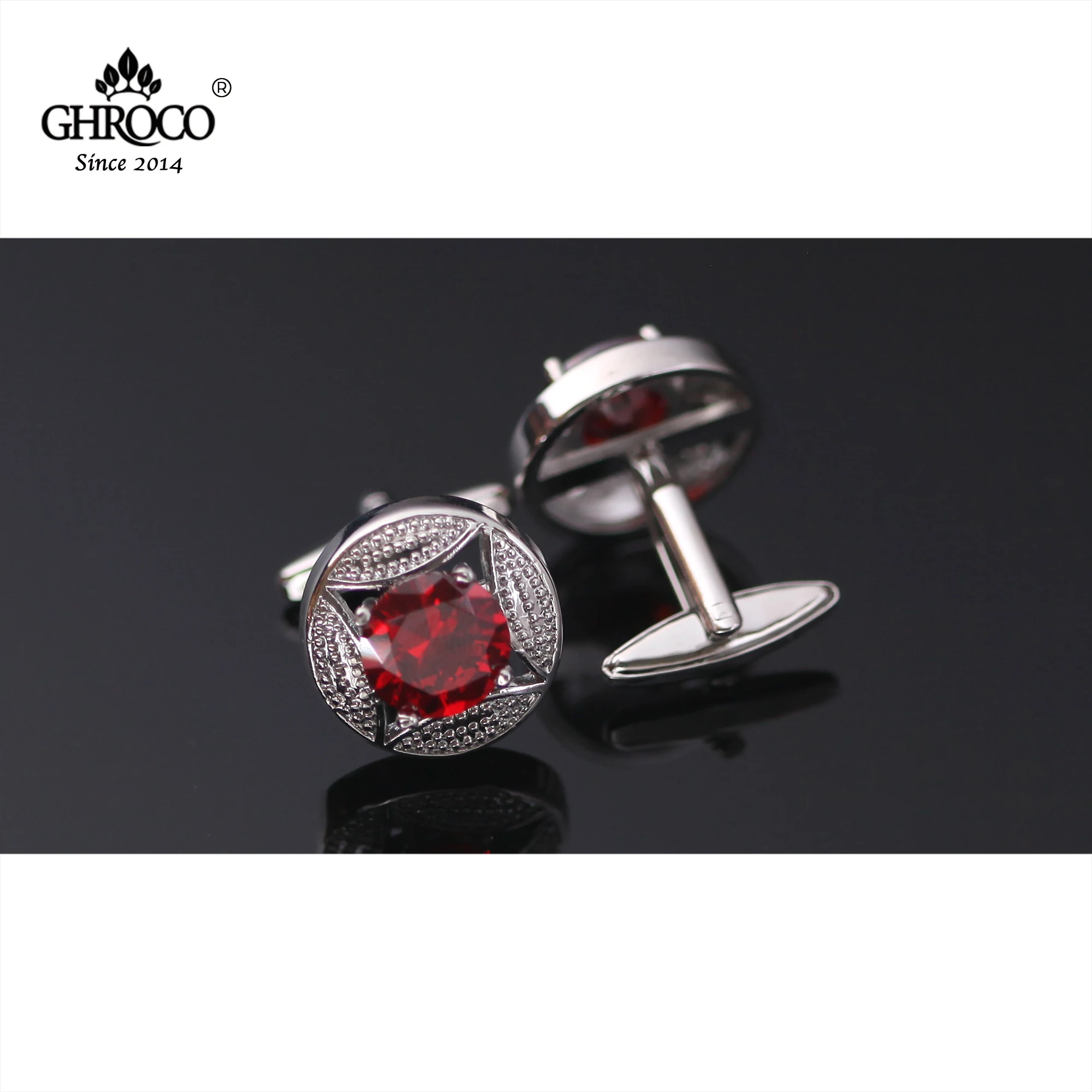 GHROCO High Quality Exquisite Round Red Zircon French Shirt Cufflinks Fashion Luxury Gifts Business Men and Women Groomsmen