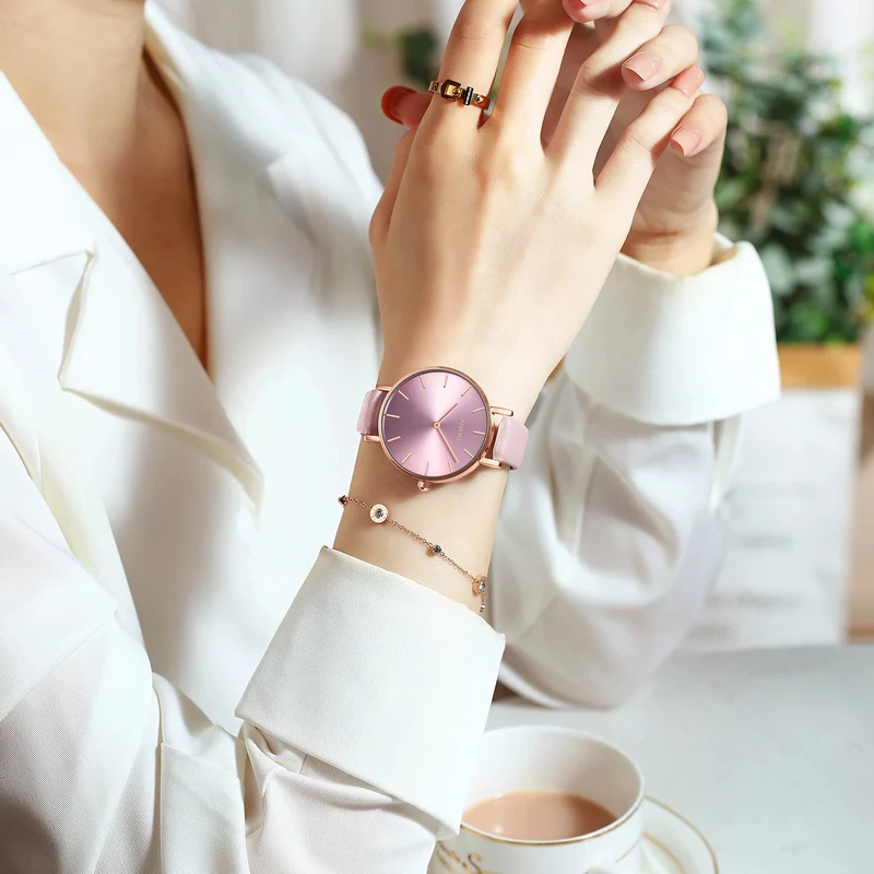 NIBOSI Women Dress Watch Fashion Casual Leather Simple Ladies Watches Pink Quartz Wristwatches Female Clock Relogio Feminino