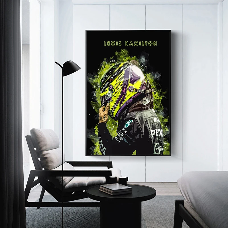 Magic Canvas Art Impression sur toile F1 Formule 1 Lewis Hamilton - 1 pièce - Impression d'art de qualité supérieure - Tableau mural moderne - Décoration murale - Dimensions : 120 x 60 cm