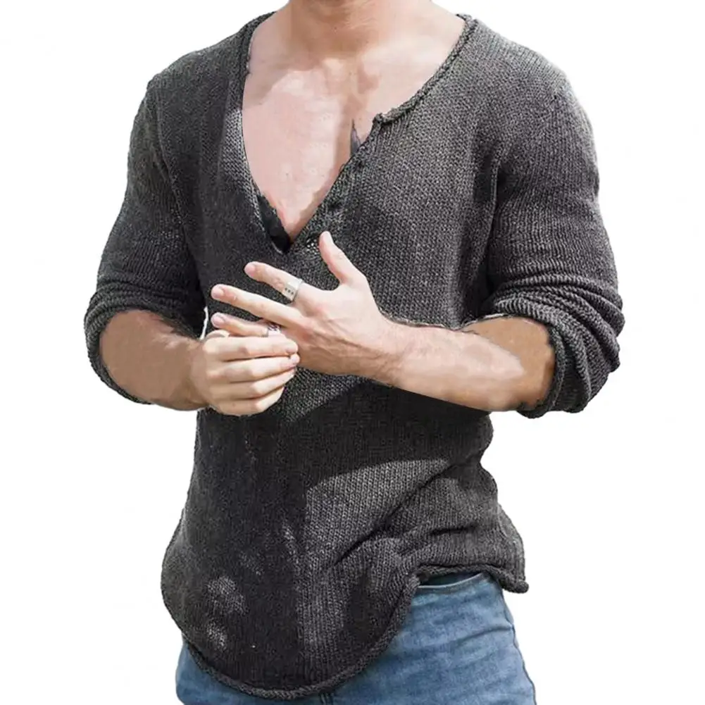 

2023 Men V-neck Anti-shrink Sweater Bottoming Shirt