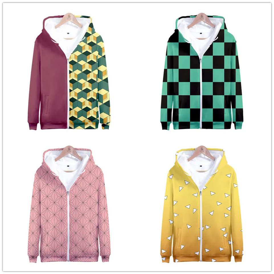 

Demon Slayer Hoodie Men Women Harajuku Zipper Sweatshirt Jacket Anime Kimetsu No Yaiba Fashion Hoodies Casual Loose Zipper Coat