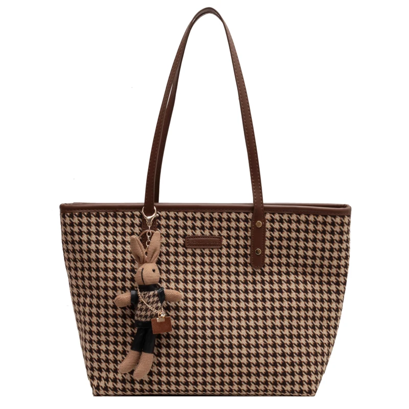 

Houndstooth Shoulder Bags For Women 2022 New Winter Cloth Totes Large Capacity Casual Packages Classic Plaid Female Handbags