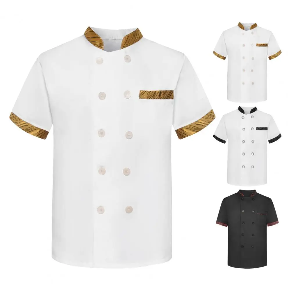 comfortable chef clothing breathable stain resistant chef uniform for kitchen bakery restaurant double breasted short sleeve Sweat-absorbent Chef Coat Breathable Stain-resistant Chef Uniform for Kitchen Restaurant Staff Double-breasted Short for Cooks