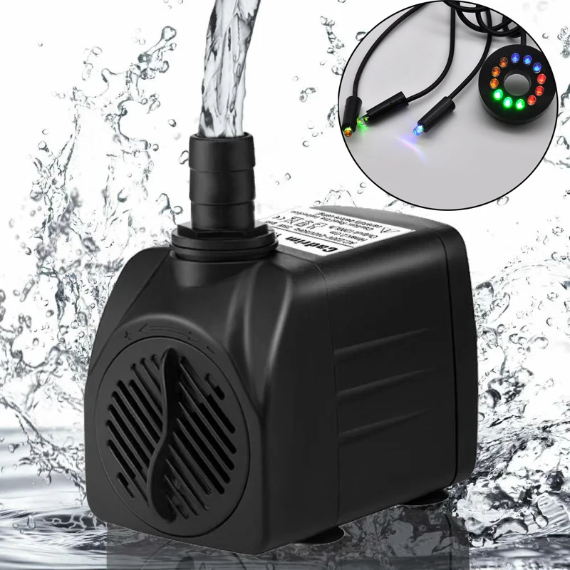 LED Light Fountain Pump Fish Tank Water Pump 3/5/10/16W 110V/220V For Rockery Garden Aquarium Decoration