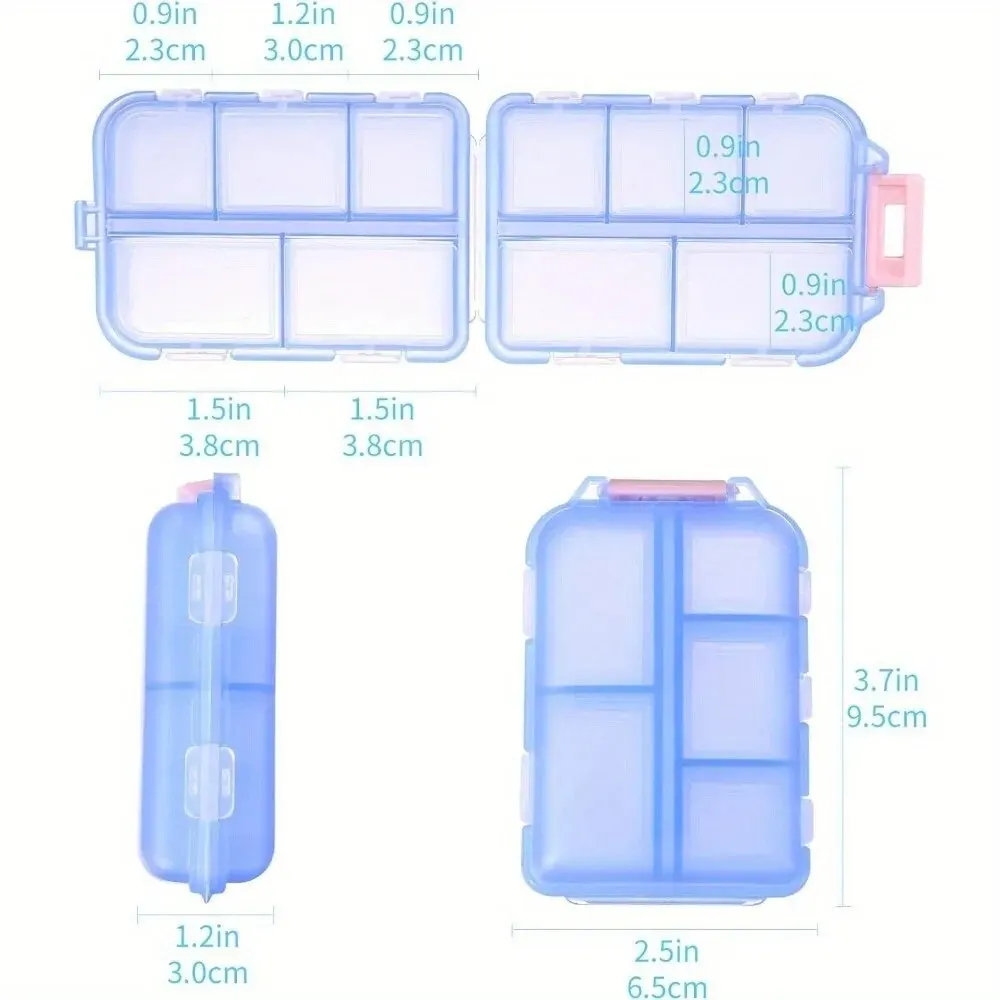 Portable Compact Pill Organizer with 10 Compartments and Customizable Medicine Stickers