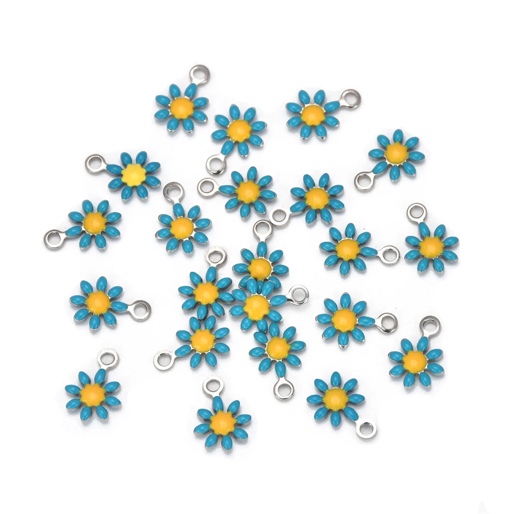 20Pcs 스테인레스 스틸 펜 던 트에 나 멜 꽃 매력 펜 던 트 DIY 귀걸이 목걸이 팔찌 쥬얼리 만들기 및 공예