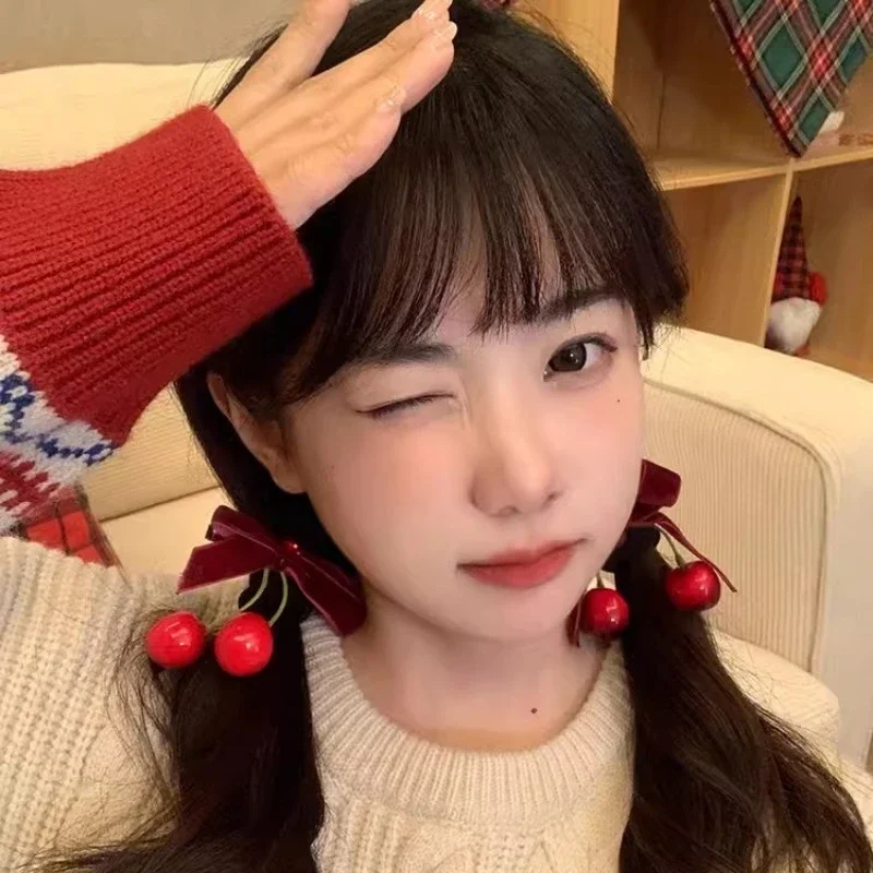 Cherry Red Velvet Bow Hair Clip-Elegant Edge Design Barrettes forWomen&Teens Versatile Sweet/Cool Hairpin&Girls Hair Accessories