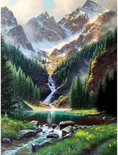 Mountain Landscape Diamond Painting Kit 5D DIY Full Round Drill Rhinestone Embroidery Nature Waterfall Paint Art for Scenery
