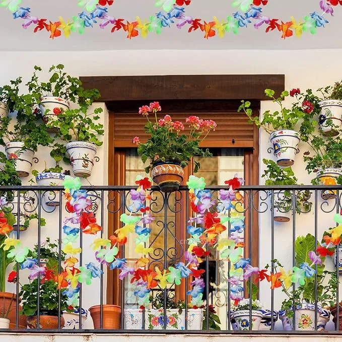 3M/2M Plastic Flower Lei Garland Hawaiian Floral Border Luau Party Flower Garland Hawaiian Party Garland Luau Summer Party Decor