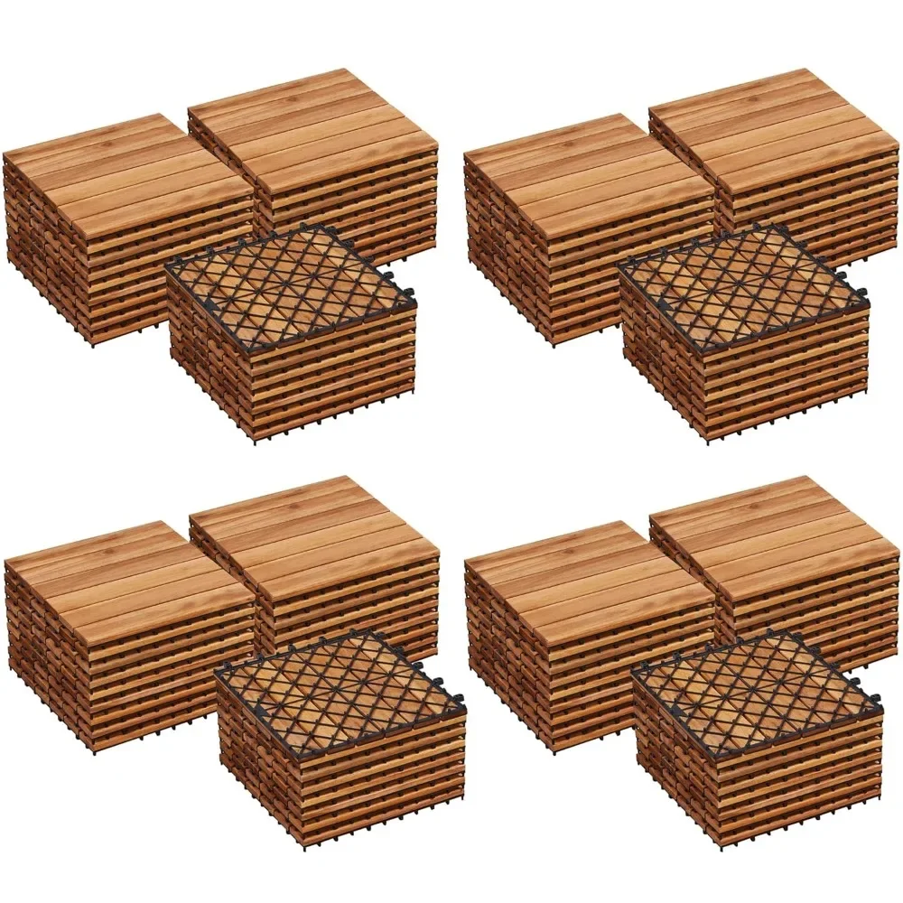 108PCS Acacia Wood Interlocking Flooring Tiles Waterproof Flooring For Outdoor & Indoor Patio Balcony 12 &times; 12 In