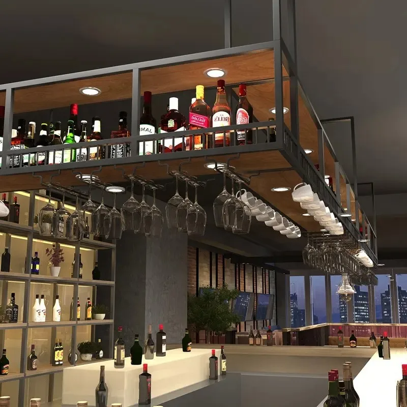 Stainless steel Bar Ceiling Hanging Wine Bottles Shelf Bar Restaurant Decoration Furniture