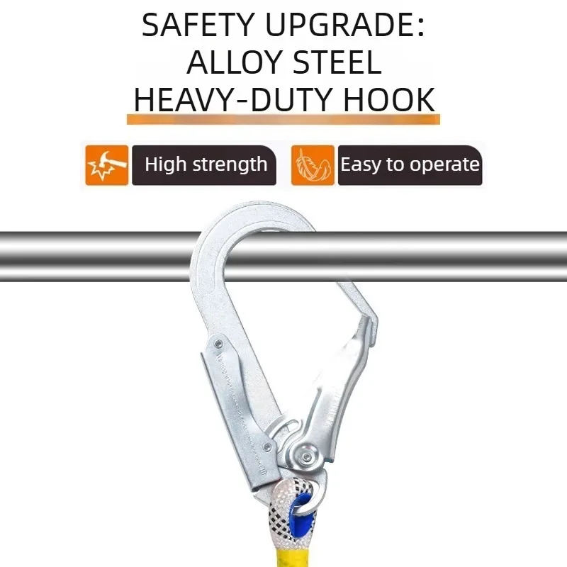 Durable Outdoor Safety Rope with Secure Locking Mechanism and Hook Connector for High Altitude Work - 2M