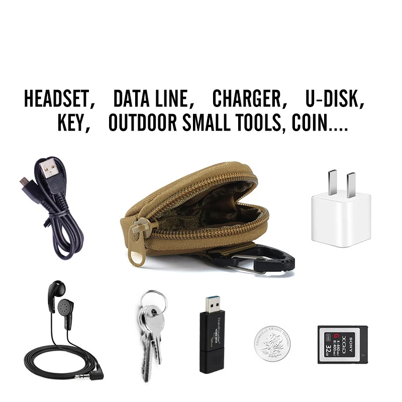 Outdoor Key Wallet Storage Bag with USB Cable for Men