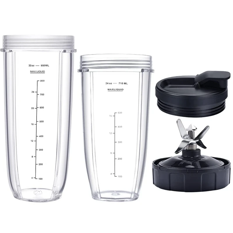 Blender 32Oz 24Oz Cup With Lids 7 Fins Extractor Blade For Nutri Ninja BL480-30 BL483-30 blender replacement parts kit