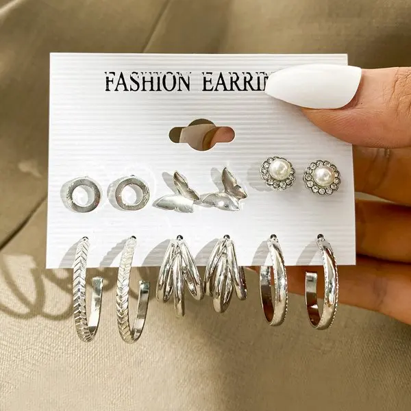 Korean Trendy Geometirc Butterfly Pearl Earrings Set For Women Resin Acrylic Star Heart Round Hoop Earrings Brincos Jewelry Gift