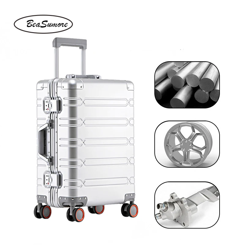Pull Bar Suitcase 100% Aluminum-magnesium alloy Rolling Luggage Spinner 20/24/29 inch Women Metal Trolley Men Business Suitcase Wheels